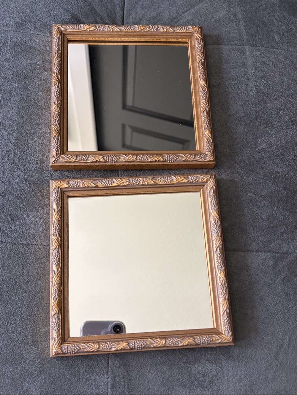Vintage Home Interiors Gold Tone Grape & Vine Motif Mirrors 2 Piece Set